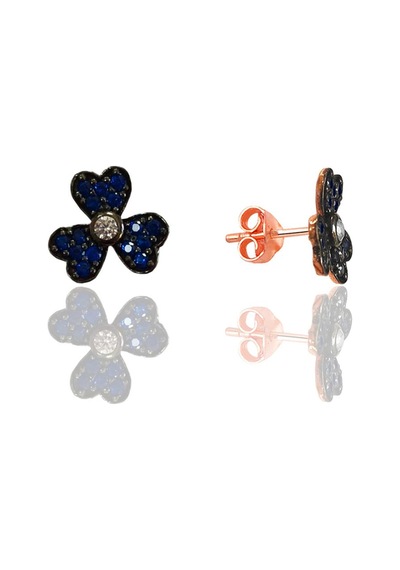 Gümüş Rose Safir Taşlı Üç Yapraklı Yonca Küpe