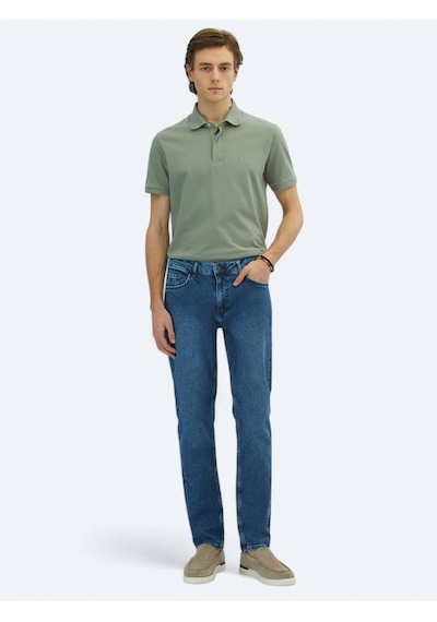 Kip Orta Mavi Slim Fit Denim Pamuk Karışımlı Pantolon Orta Mavi