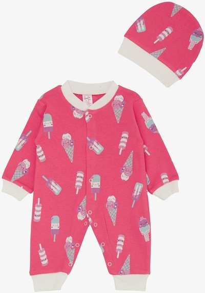 Breeze Kız Bebek Tulum Dondurma Desenli 0-6 Ay, Fuşya-fuşya Fuşya