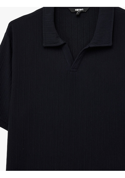 Koton Regular Fit Kısa Kollu Dokulu Polo Yaka Tişört Lacivert 6sam10068mk