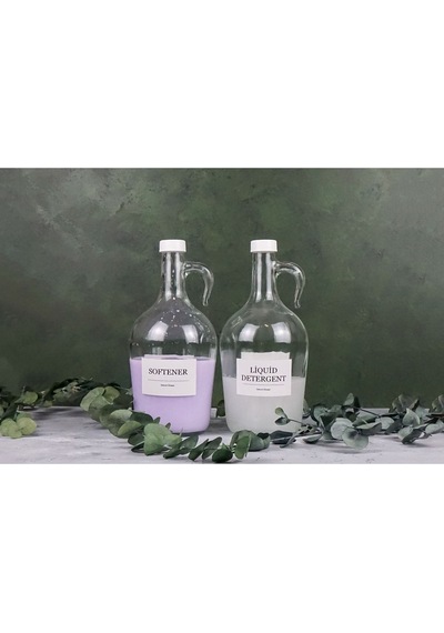 2'li Softener Yumuşatıcı - Liquid Detergent Sıvı Deterjan Şişesi Cam Kapaklı 1.5lt İng Şeffaf