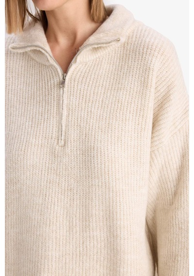 Defacto Relax Fit Yarım Fermuarlı Triko Kazak F3897ax25wnbg705 Bej