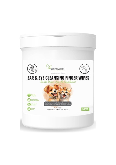 Greenwich Bitkisel İçerikli Kedi Köpek Göz Kulak Mendili 50 Adet / Gözyaşı Kiri / Kulak Akıntısı / Kaşıntı Tahriş Giderici / Parmak Mendil / Vegan