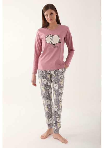 Arnetta White Sheep Pembe Kadın Uzun Kol Pijama Takım