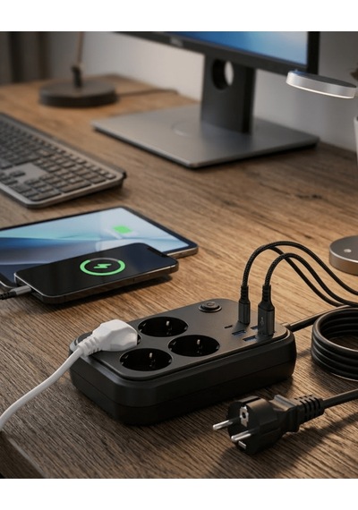 Çoklu Priz Ve Usb Şarj Ünitesi 4 Soket 2 Type C Güvenli Enerji Yönetimi 0.12 M