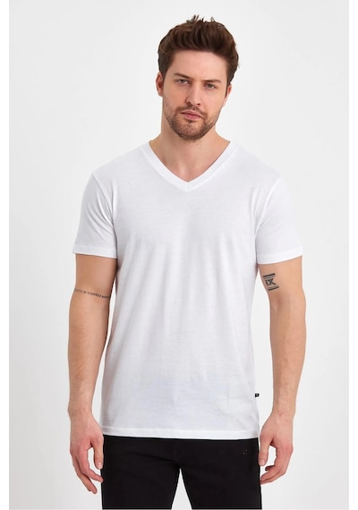 Erkek Compact Penye V Yaka T-shirt Beyaz