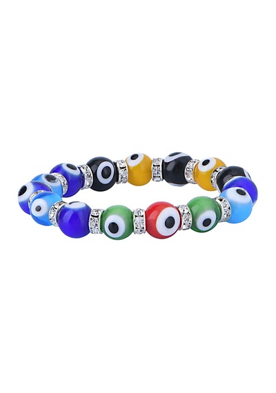 Stretch 10 Mm Multi Renkli Nazar Boncuklu Kristal Taşlı Rondela Bileklik Diğer