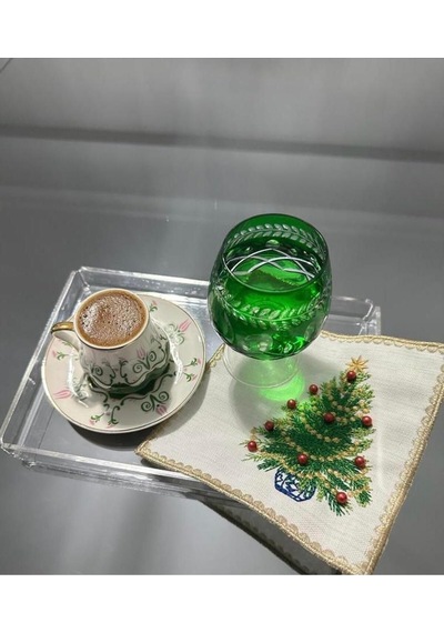 Linda Mia Boncuklu Yılbaşı Ağacı Kahve Fincanı Altlığı - 1 Adet Yeni Yıl Kokteyl Peçetesi Çok Renkli