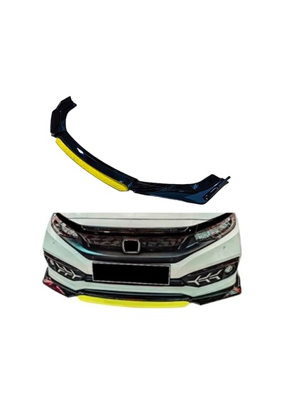 Üniversal Lip Honda Civic FC5 Tip Sarı Detaylı Ön Tampon Eki Kanatlı Lip 4 Parça