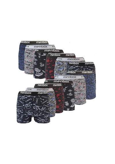 Menbox 12 Adet Likralı Erkek Boxer Karışık Desenli Pamuklu
