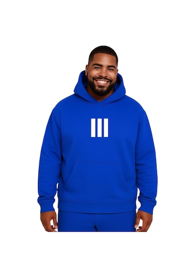 Benroma 3 Çizgi Baskılı Büyük Beden Unisex Sweatshırt Saks Mavisi