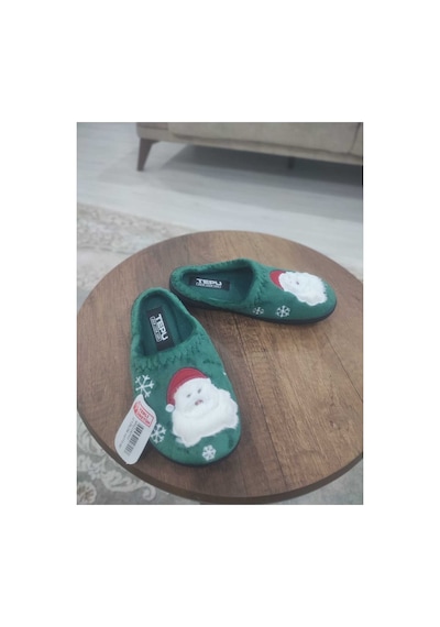 Gezer Tepu Noel Temalı Ev Terliği Yumuşak Peluş Santa Desenli Kadın/erkek Panduf Yeşil