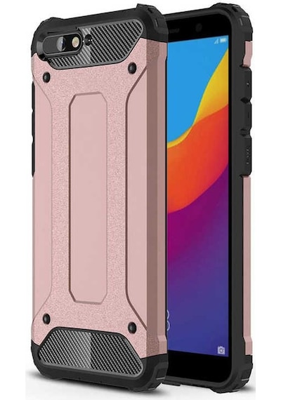 Noktaks - Huawei Uyumlu Huawei Y6 2018 - Kılıf Çift Katman Zırh Tank Crash Military Kapak - Rose Gold