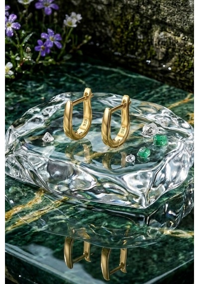 925 Ayar Gümüş Taşsız Minimal J Kadın Küpe 1,5 Cm Zarif Halka Küpe Gold