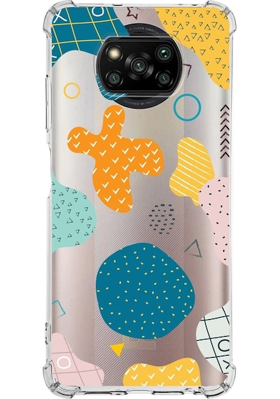Xiaomi Poco X3 Pro Köşe Korumalı Antişok Kapak Geometrik Şekiller Tasarımlı Şeffaf Silikon Kılıf