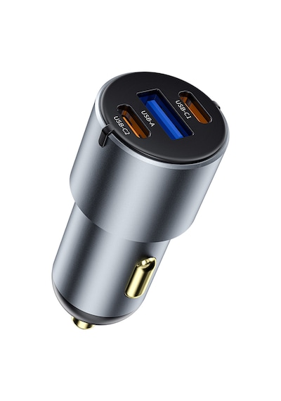 Wiwu Wi-cc032 Nano Pro Dual Type-c + Usb-a Hızlı Şarj Akım Korumalı Araç Şarj Aleti Pd Qc3.0 60w Gri