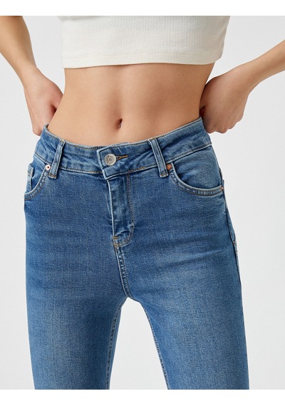 Koton Yüksek Bel Dar Kesim Kot Pantolon - Skinny Jean Orta İndigo 2yak47150md