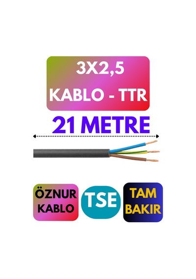 Öznur 3x2,5 Ttr Kablo Metre Seçenekli Siyah - 21 Metre