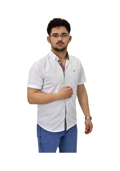 Erkek Spor Silim Fit Kısa Kol Gömlek Bgl-st04480 Beyaz