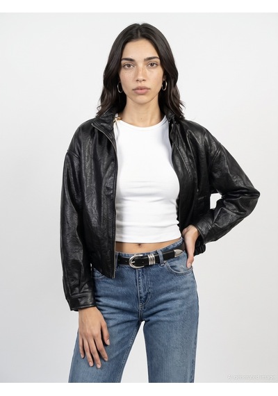 Dilvin 60836 Suni Deri Bomber Ceket Siyah