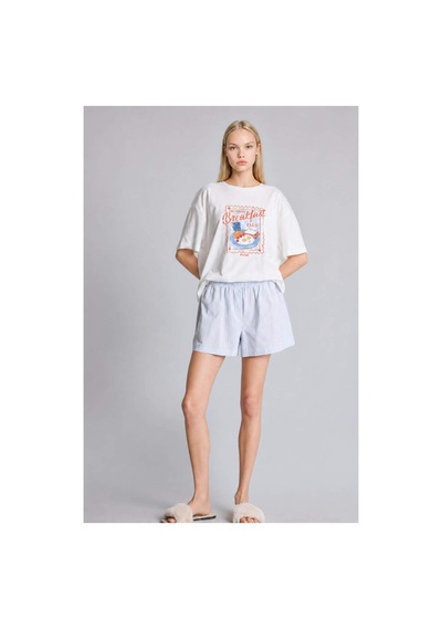 Defacto Oversıze Şortlu Kısa Kollu 2li Poplin Pijama Takımı I1145ax26hsbe162 Mavi-be162