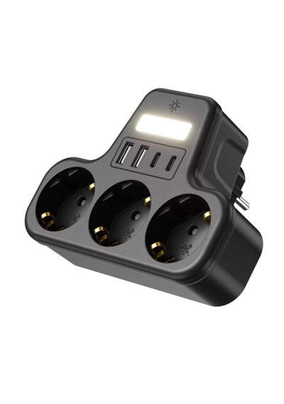 Çoklu Gece Lambalı Priz Yüksek Gerilim Korumalı 3'lü Priz 2x Usb 2x Type-c Çıkışlı Grup Priz Çoğaltıcı 0