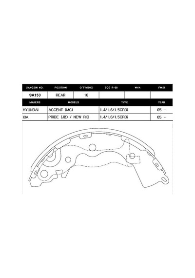 Sangsın Sa153 Arka Kampana Pabuç Balata Hyundaı Accent Era 1.5l Crdi Dizel 06-10 / 1.4l G4ee Benzinli 06-10 / 1.6l Benzinli 16v Dohc 06-10 Abs Siz Araçlar İçin 583051ga00 1 Takım