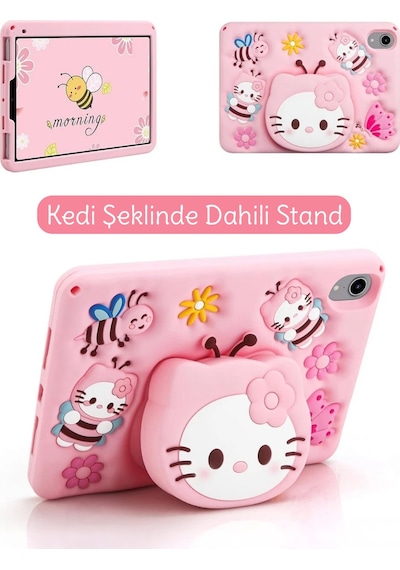 Apple Uyumlu iPad  8. Ve 9. Nesil 10.2 Inç 2020 / 2021 Kedi Kılıf Standlı Eğlenceli Koruma Pudra