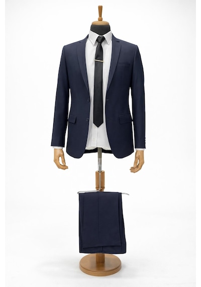 Erkek İtalyan Kesim Regular Fit Takım Elbise - 7483 Lacivert