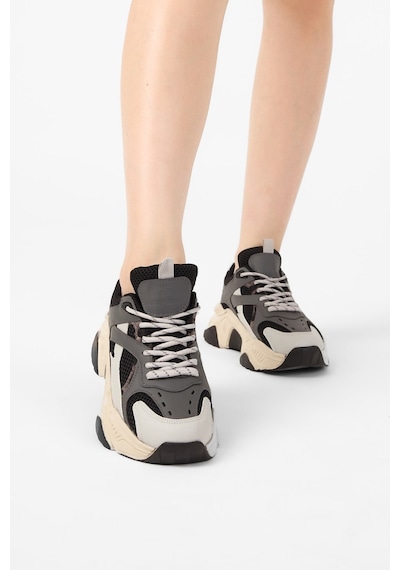 Tonny Black Rahat Kalıp Poli Taban Bağcıklı Sneaker Kadın Füme Gri Sneaker Tbcrn1903