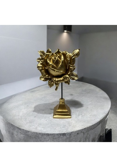 Dekoratif Polyester Tekli Dik Gül Çiçek Gold Sade