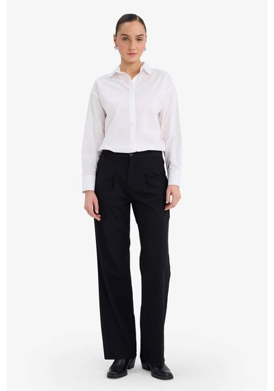 Defacto Wide Leg Çift Cepli Yüksek Bel Geniş Paça Pantolon G3822ax25aubk81 Siyah-bk81