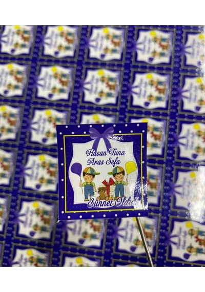 Sünnet Etiketi Lacivert Cemiyet Için Ürünlerinize Özel 3,3x3,5cm - 80 Adet Opak Etiket Renkli