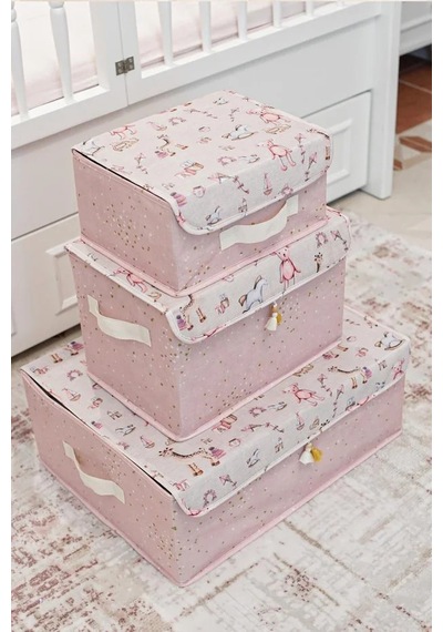 Tex Republic Baby Kapaklı Kutu - Bebek Odası Düzenleyici 30 X 22 X 15 Cm Pembe
