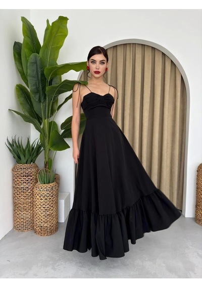 Defymoda Elia İp Askılı Elbise Siyah