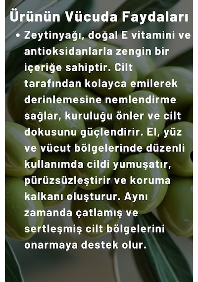 Naturix Zeytinyağlı Nemlendirici Krem 250 Ml El, Yüz & Vücut Losyonu Hassas Ciltler Için Besleyici