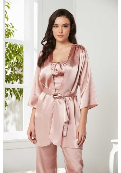 Pierre Cardin Brandy Saten 3'lü Pijama Takım 2075 Bordo 001