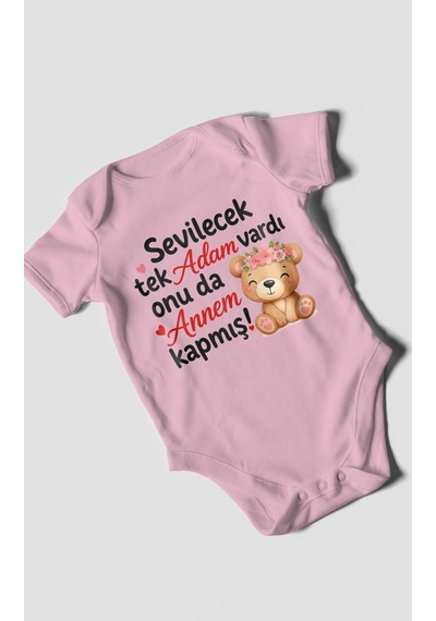 Morivokids Anneye Özel Kısa Kollu Bebek Body %100 Pamuk Zbn271-kk Koyu Pembe