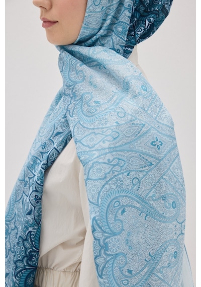 Mirsoy Scarf Eftelya Pamuk Etnik Desen Şal Mavi