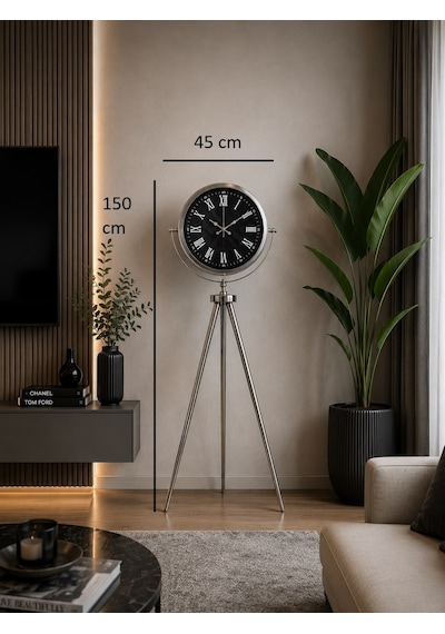 Büro Ev Ofis Dekoru İçin 150x45cm Krom Metal Karbon Tripod Ayaklı Saat Diğer