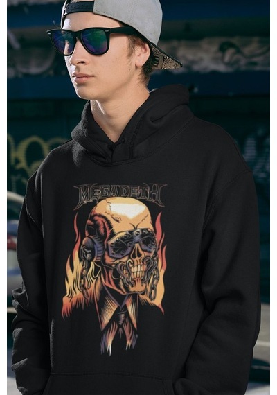 Sevbano Tasarım Megadeth Baskılı Unisex Oversize Rock Metal Hoodie Siyah