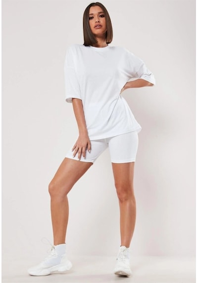 Tarzsokak Kadın Düz Beyaz Oversize T-shirt Beyaz