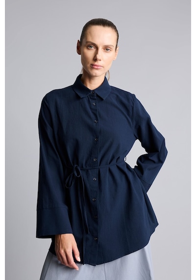 Defacto Regular Fit Gömlek Yaka Kuşaklı Flamlı Pamuk Uzun Kollu Tunik H1868ax26aunv253 Lacivert-nv253
