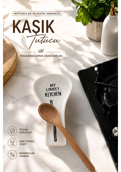 Porsima 590 Hand Made 27 Cm Porselen Kaşık Altlığı - Tezgah Üstü Mutfak Organizer Stand