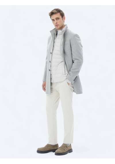 Kip Gri Regular Fit Casual Dokuma Palto Gri