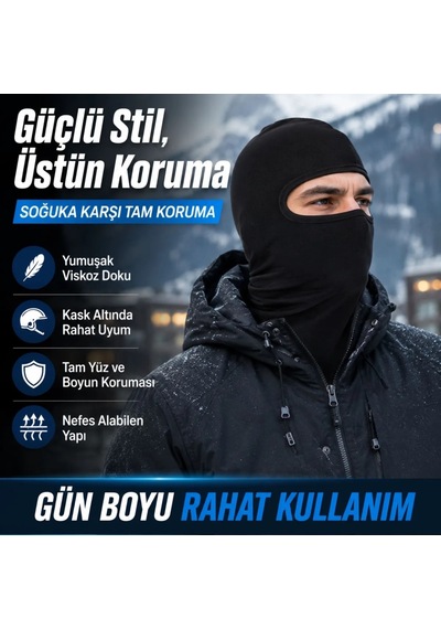 Womanandkids Wak Unisex Düz Siyah Balaklava 1 Adet Tek Beden Viskoz Kask İçi Motosiklet Outdoor Maske