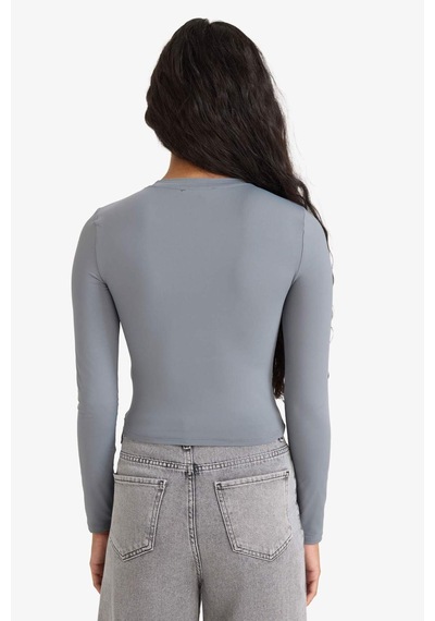 Defacto Fitted Bisiklet Yaka Uzun Kollu Tişört D0199ax25augr436 Gri
