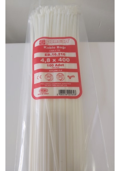 Pemsan 4.8X400 Plastik Cırt Kelepçe Kablo Bağı Beyaz 100'Lu Paket