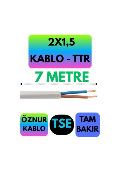 Öznur 2x1,5 Ttr Kablo Beyaz Metre Seçenekli - 7 Metre