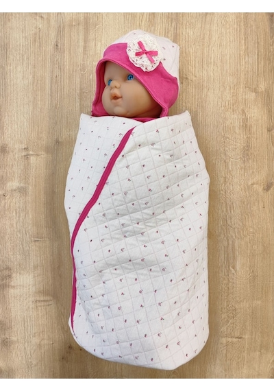 Şapka & Ayakkabılı Kapitone Bebek Battaniyesi - Pembe Puset & Bebek Arabası Örtüsü - %100 Pamuklu Fuşya